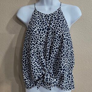 Tyche Black & White Animal Print Halter Tank Top Twist Front Size L
